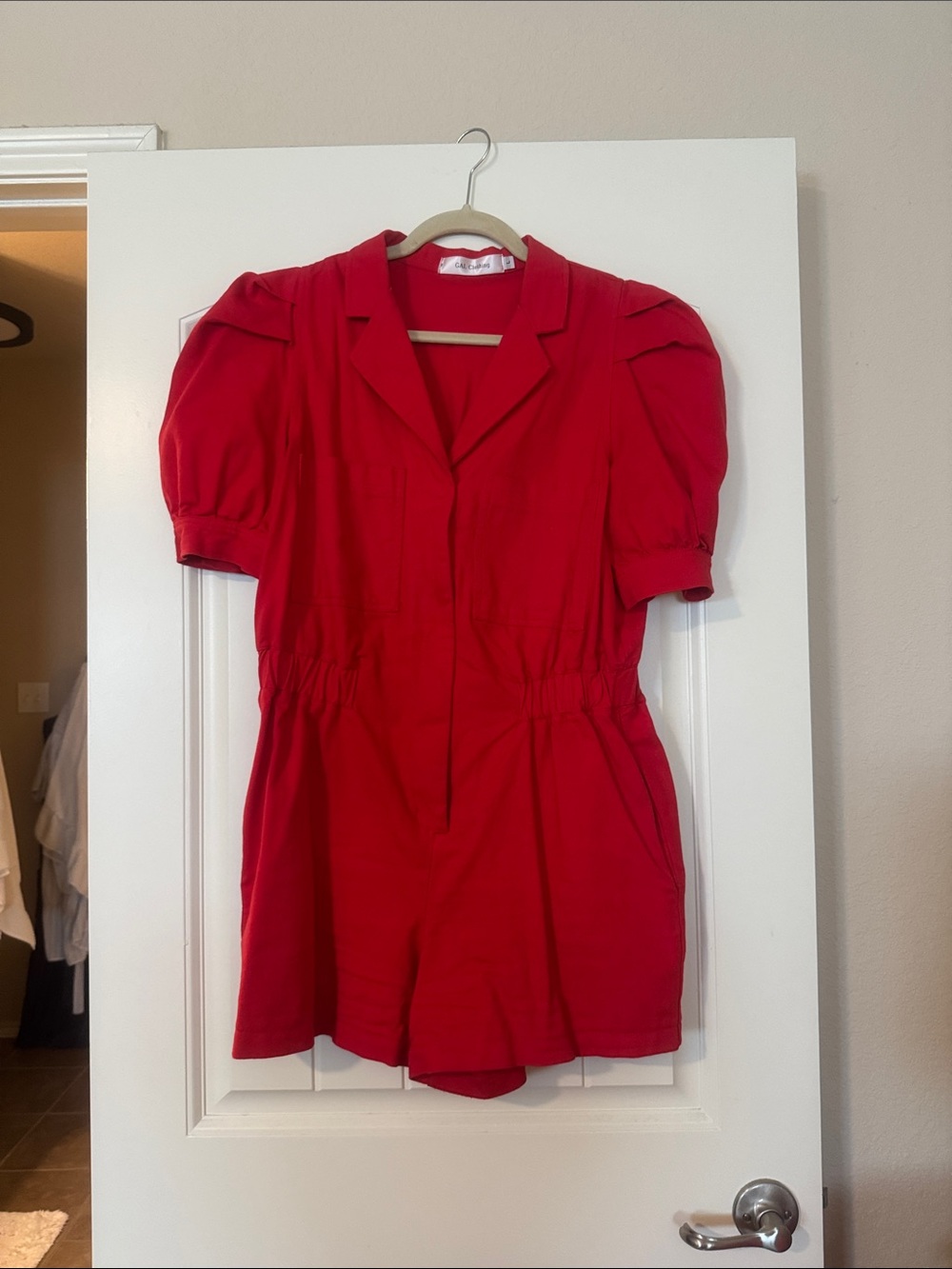 Red Short-Sleeve Utility Romper